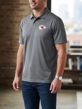 CSA Kansas City Chiefs Gray Performance Golf Polo Shirt Medium Business Casual